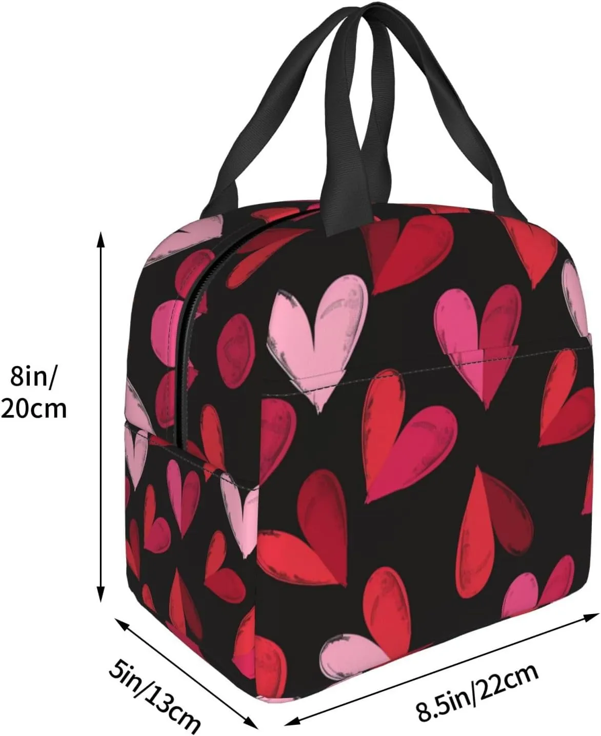 Lunch Bag for Women Men Reusable Insulated Lunch Box, Pink Heart Sweet Love Romantic Handbags Case High Capacity for Work, Travel, Outdoor