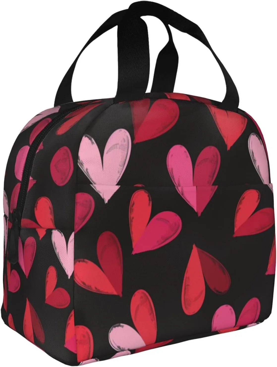 Lunch Bag for Women Men Reusable Insulated Lunch Box, Pink Heart Sweet Love Romantic Handbags Case High Capacity for Work, Travel, Outdoor