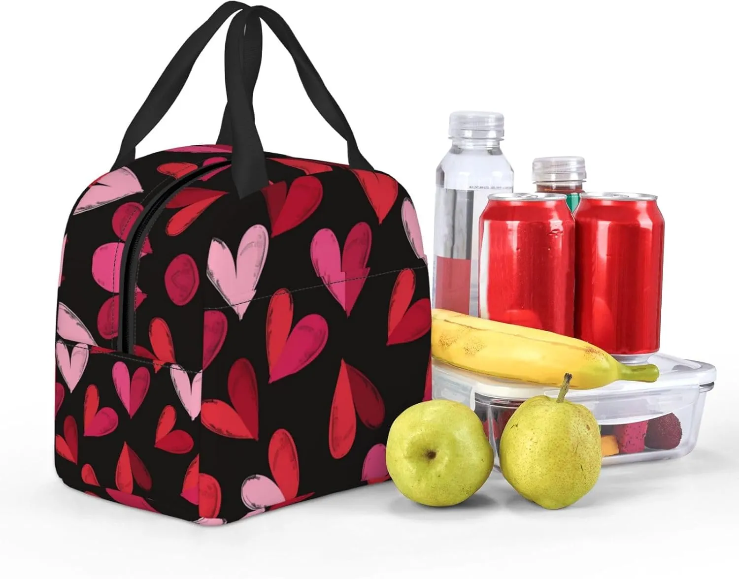 Lunch Bag for Women Men Reusable Insulated Lunch Box, Pink Heart Sweet Love Romantic Handbags Case High Capacity for Work, Travel, Outdoor