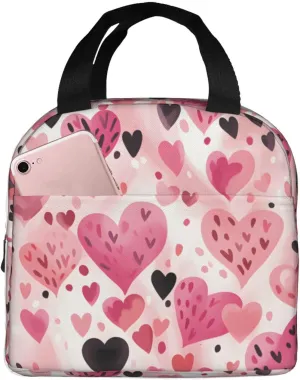 Lunch Bag for Women Men Reusable Insulated Lunch Box, Pink Heart Valentine'S Day Lover Romantic Handbags Case High Capacity for Work, Travel, Outdoor