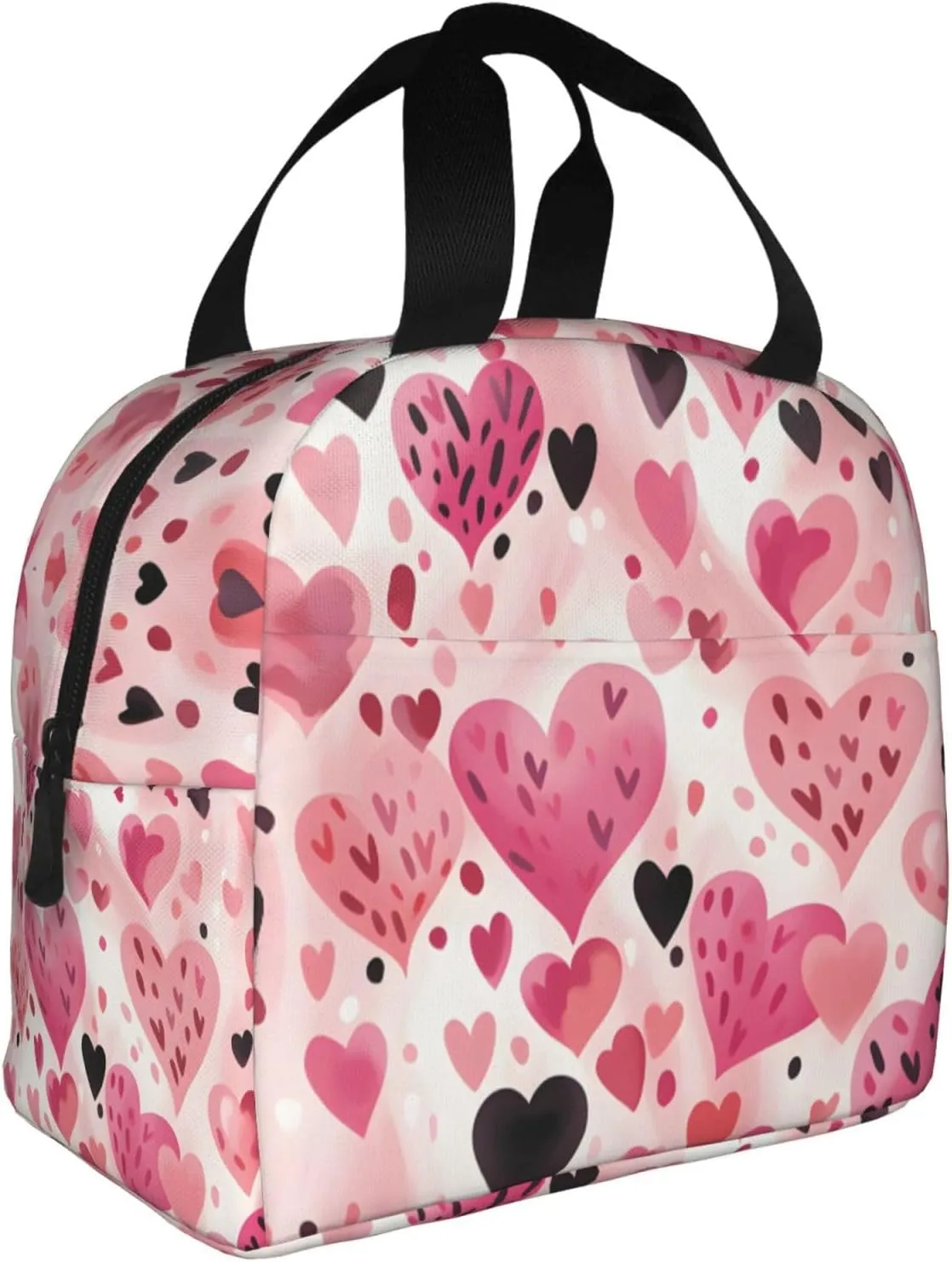 Lunch Bag for Women Men Reusable Insulated Lunch Box, Pink Heart Valentine'S Day Lover Romantic Handbags Case High Capacity for Work, Travel, Outdoor