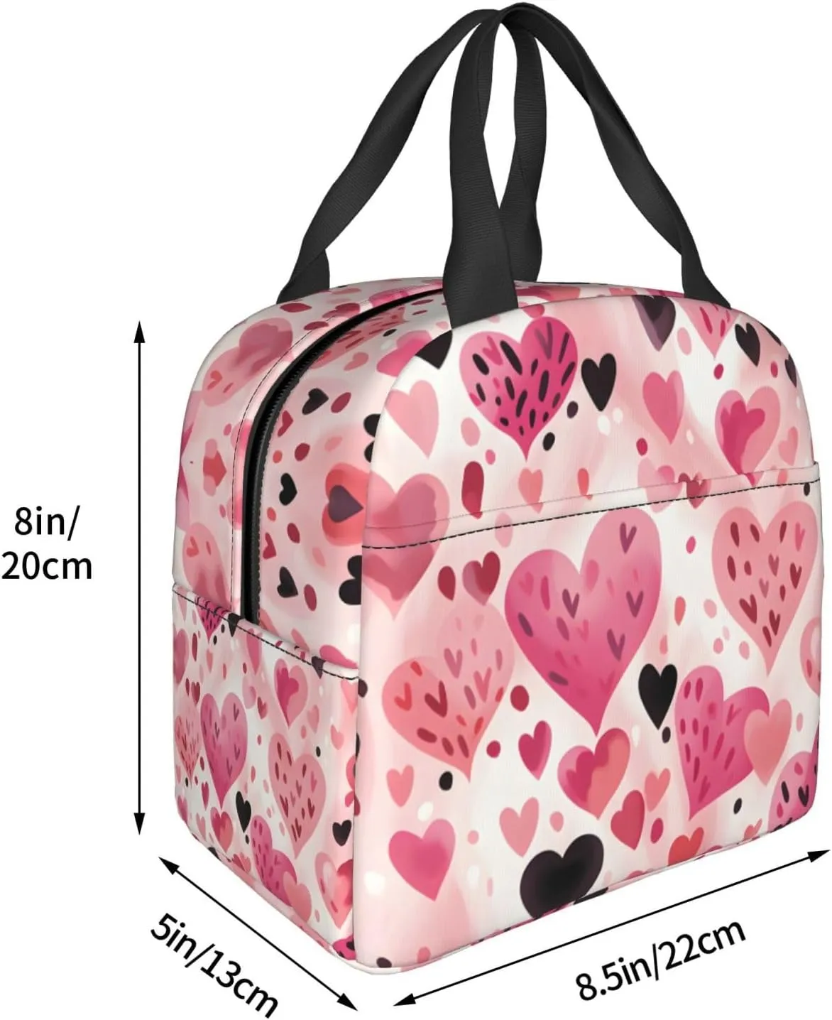 Lunch Bag for Women Men Reusable Insulated Lunch Box, Pink Heart Valentine'S Day Lover Romantic Handbags Case High Capacity for Work, Travel, Outdoor