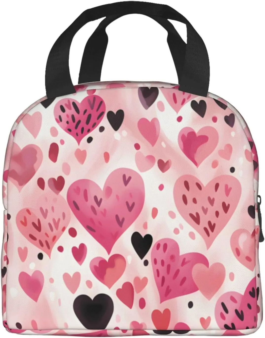 Lunch Bag for Women Men Reusable Insulated Lunch Box, Pink Heart Valentine'S Day Lover Romantic Handbags Case High Capacity for Work, Travel, Outdoor