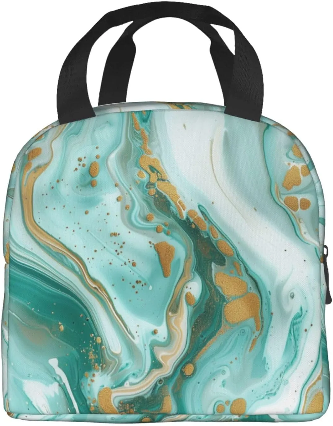 Lunch Bag for Women Men Reusable Insulated Lunch Box, Teal Aqua Marble Modern Art Abstract Handbags Case High Capacity for Work, Travel, Outdoor
