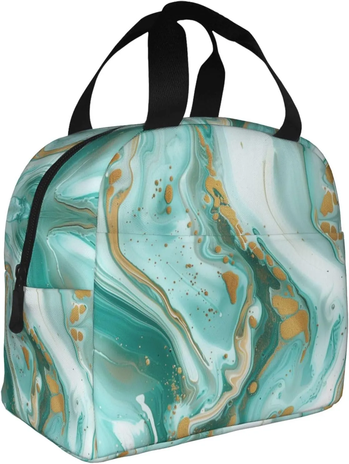 Lunch Bag for Women Men Reusable Insulated Lunch Box, Teal Aqua Marble Modern Art Abstract Handbags Case High Capacity for Work, Travel, Outdoor