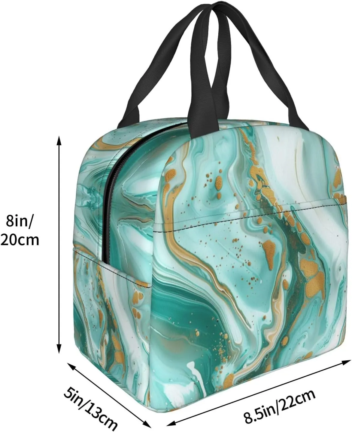 Lunch Bag for Women Men Reusable Insulated Lunch Box, Teal Aqua Marble Modern Art Abstract Handbags Case High Capacity for Work, Travel, Outdoor