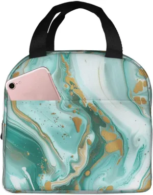 Lunch Bag for Women Men Reusable Insulated Lunch Box, Teal Aqua Marble Modern Art Abstract Handbags Case High Capacity for Work, Travel, Outdoor