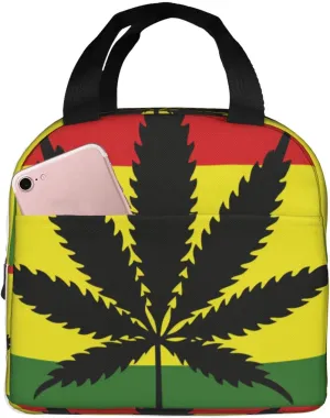 Lunch Bag for Women Men Reusable Insulated Lunch Box, Tropical Leaf Botanical Red Yellow Green Background Handbags Case High Capacity for Work, Travel, Outdoor
