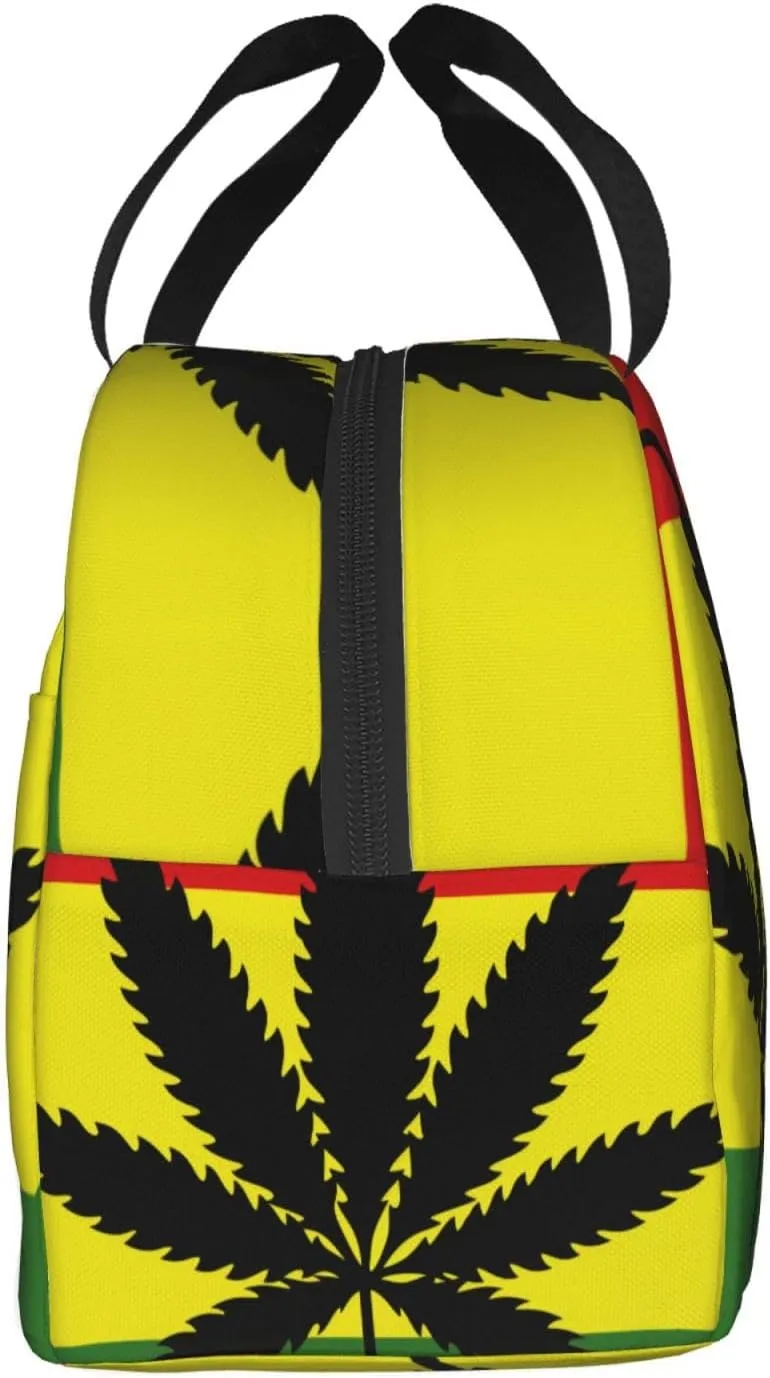 Lunch Bag for Women Men Reusable Insulated Lunch Box, Tropical Leaf Botanical Red Yellow Green Background Handbags Case High Capacity for Work, Travel, Outdoor