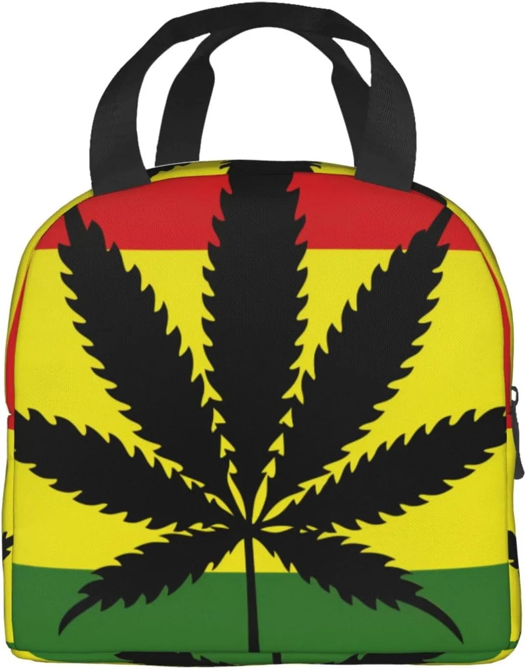 Lunch Bag for Women Men Reusable Insulated Lunch Box, Tropical Leaf Botanical Red Yellow Green Background Handbags Case High Capacity for Work, Travel, Outdoor