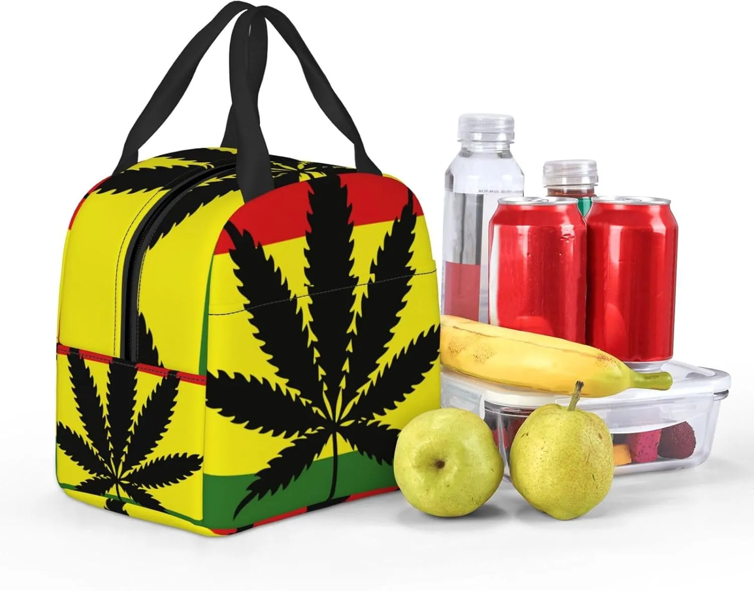 Lunch Bag for Women Men Reusable Insulated Lunch Box, Tropical Leaf Botanical Red Yellow Green Background Handbags Case High Capacity for Work, Travel, Outdoor