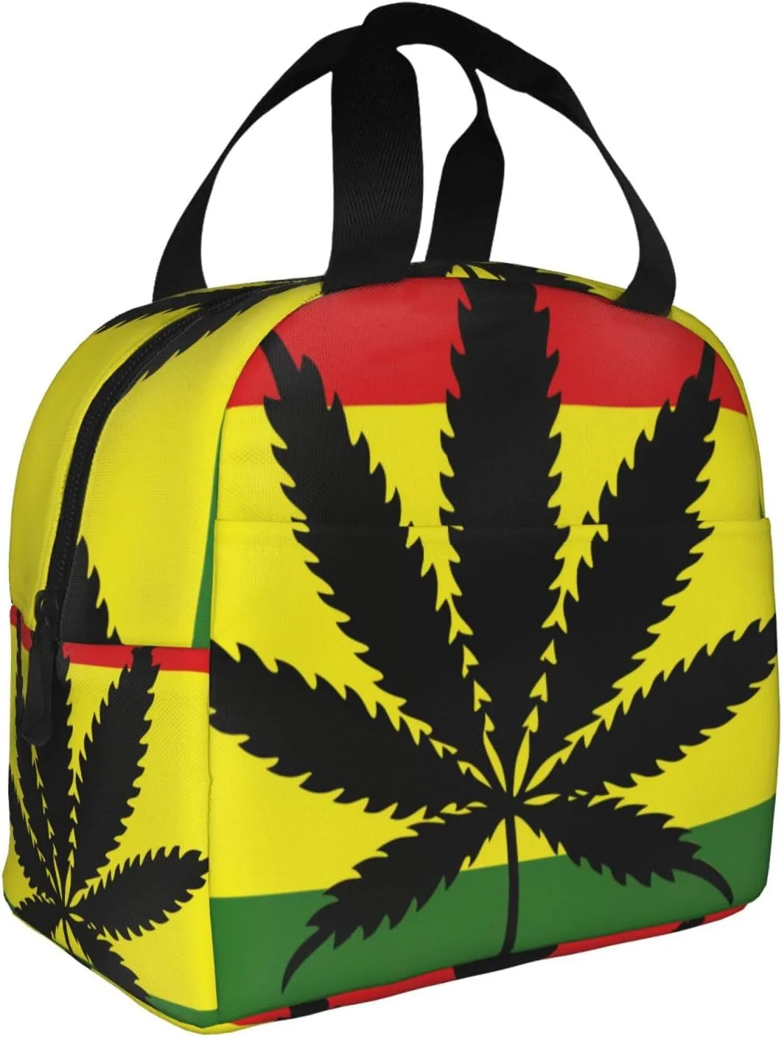 Lunch Bag for Women Men Reusable Insulated Lunch Box, Tropical Leaf Botanical Red Yellow Green Background Handbags Case High Capacity for Work, Travel, Outdoor