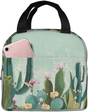 Lunch Bag for Women Men Reusable Insulated Lunch Box, Tropical Succulent Plants Floral Desert Watercolor Wildflowers Handbags Case High Capacity for Work, Travel, Outdoor
