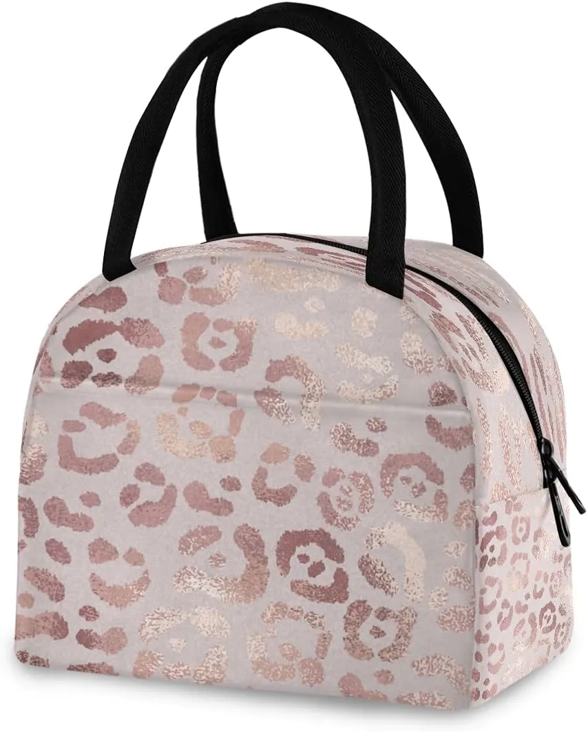 Lunch Bag Tote Bag Leopard Print Cheetah Rose Gold Travel Picnic Organizer Lunch Holder Handbags Lunch Bag Box for Office