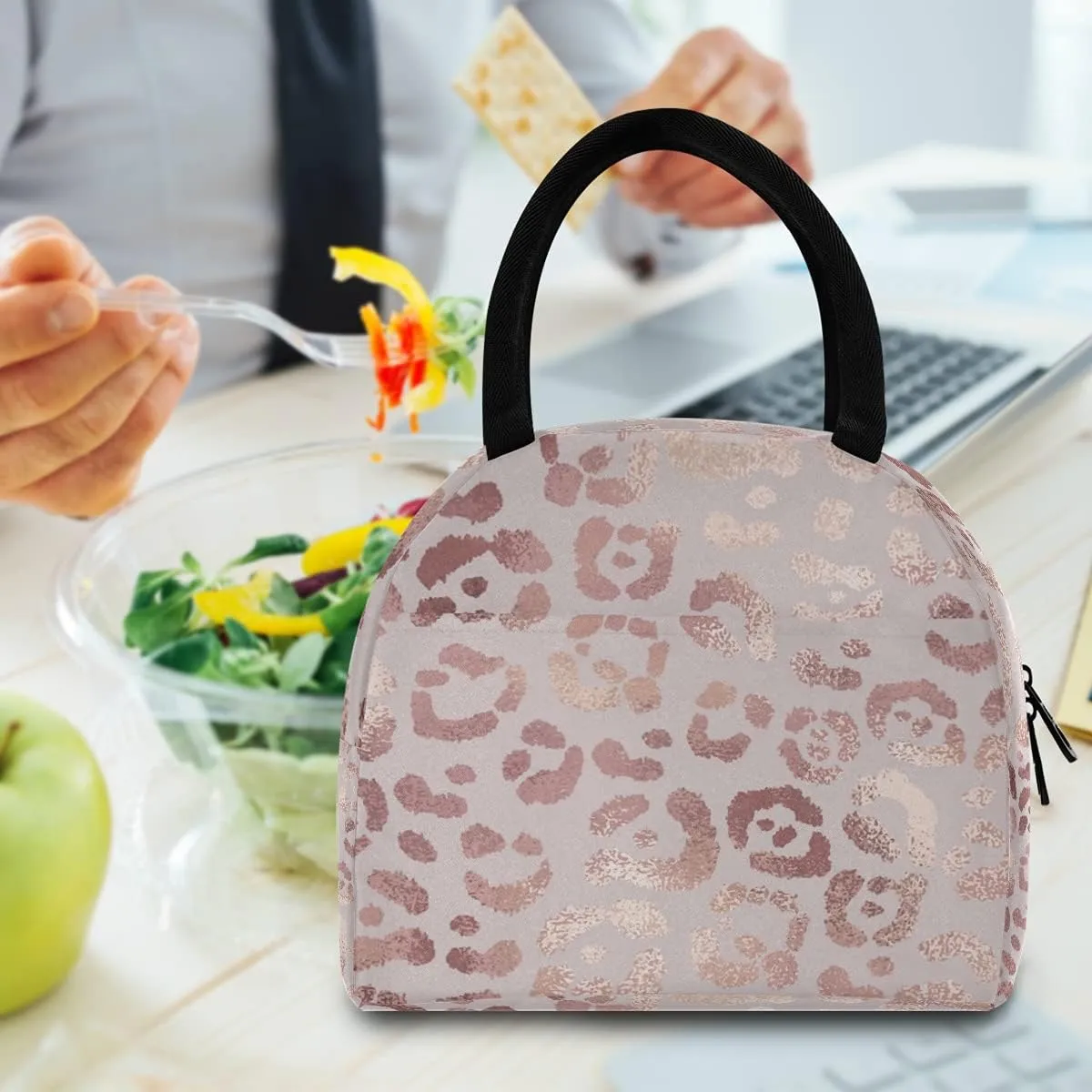 Lunch Bag Tote Bag Leopard Print Cheetah Rose Gold Travel Picnic Organizer Lunch Holder Handbags Lunch Bag Box for Office