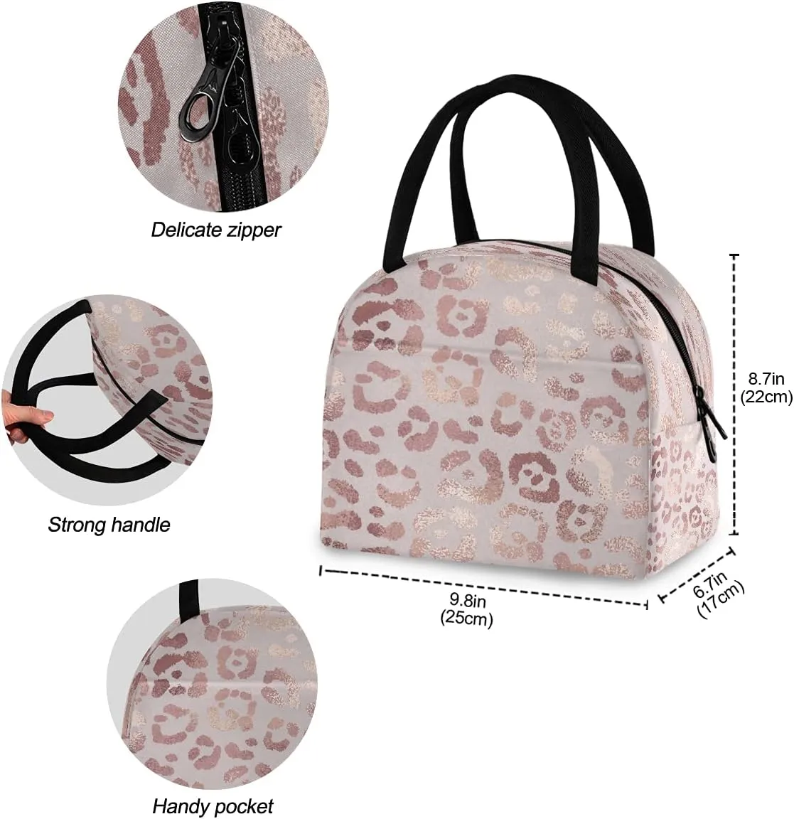 Lunch Bag Tote Bag Leopard Print Cheetah Rose Gold Travel Picnic Organizer Lunch Holder Handbags Lunch Bag Box for Office