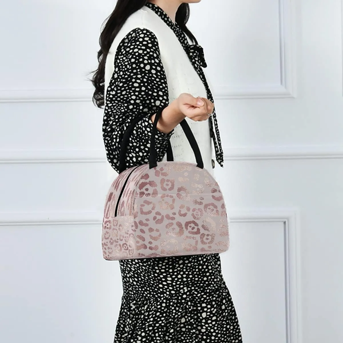 Lunch Bag Tote Bag Leopard Print Cheetah Rose Gold Travel Picnic Organizer Lunch Holder Handbags Lunch Bag Box for Office