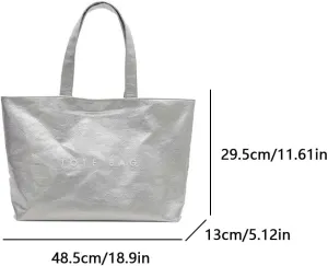 Lushandy PVC Tote Bag for Women Work Large Trendy Letter Print Tote Bag with Shoulder Strap Shiny Transparent Hobo Handbag