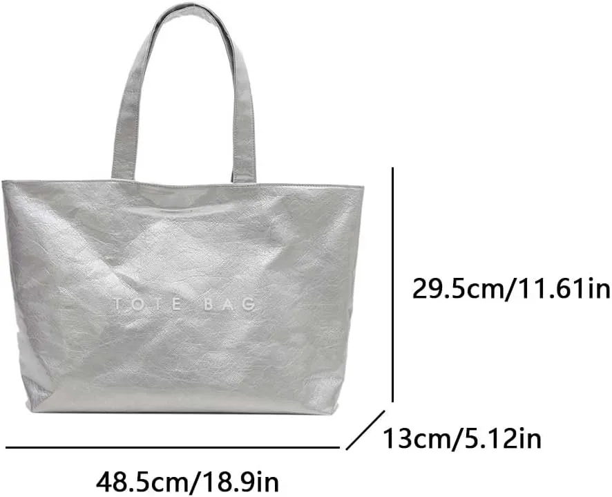 Lushandy PVC Tote Bag for Women Work Large Trendy Letter Print Tote Bag with Shoulder Strap Shiny Transparent Hobo Handbag