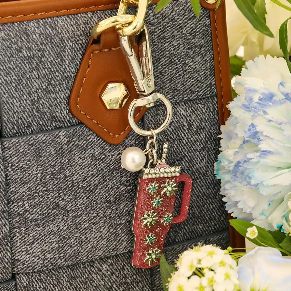Madison Tyler Western Cowboy Boots Cherry Bow Bubble Tea Strawberry Cute Keychain | Bag Charms for Handbags Purse Charms