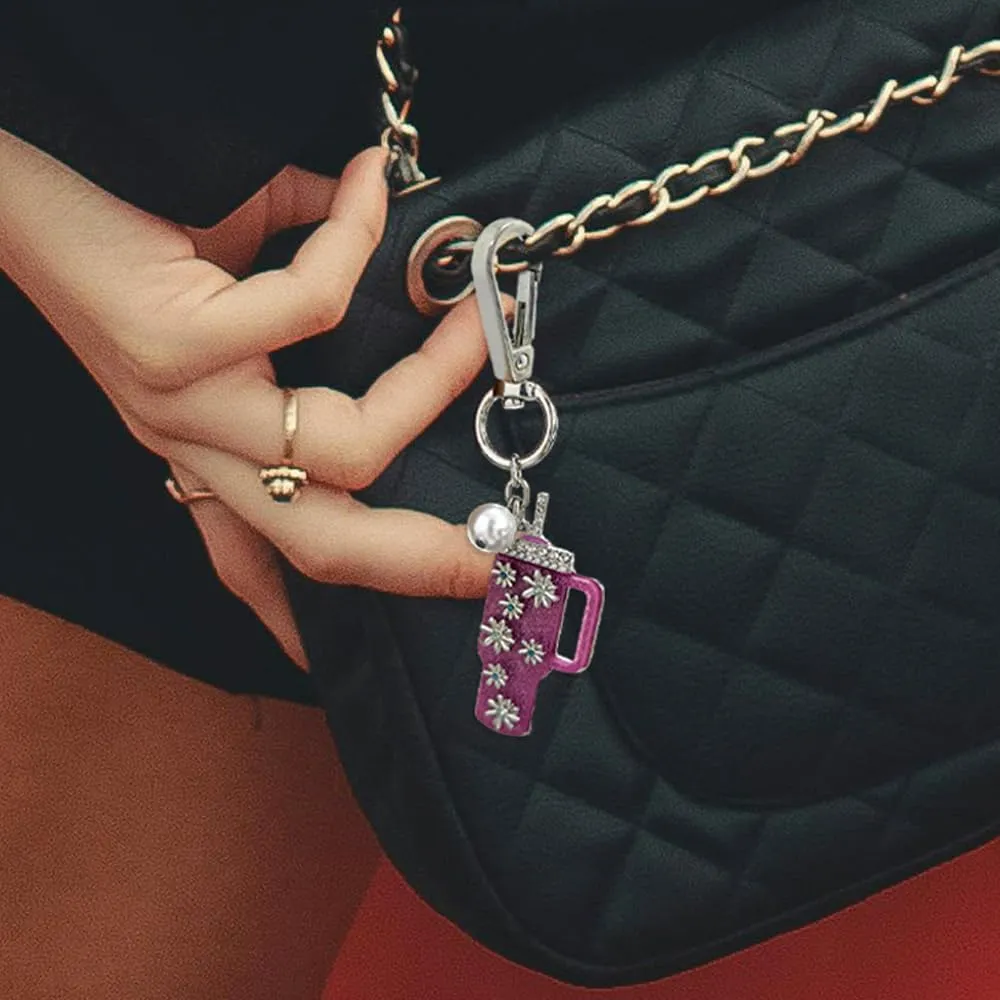 Madison Tyler Western Cowboy Boots Cherry Bow Bubble Tea Strawberry Cute Keychain | Bag Charms for Handbags Purse Charms