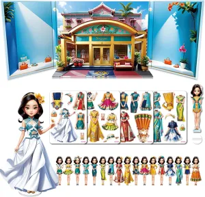 Magnetic Dress Up Dolls for Girls - Princess Magnet Paper Dolls Book with 3D City Buildings - Travel Car Trip Quiet Book Game Toys Easter Birthday Gifts for Kids Toddlers Ages 3 4 5 6 7(Style D)