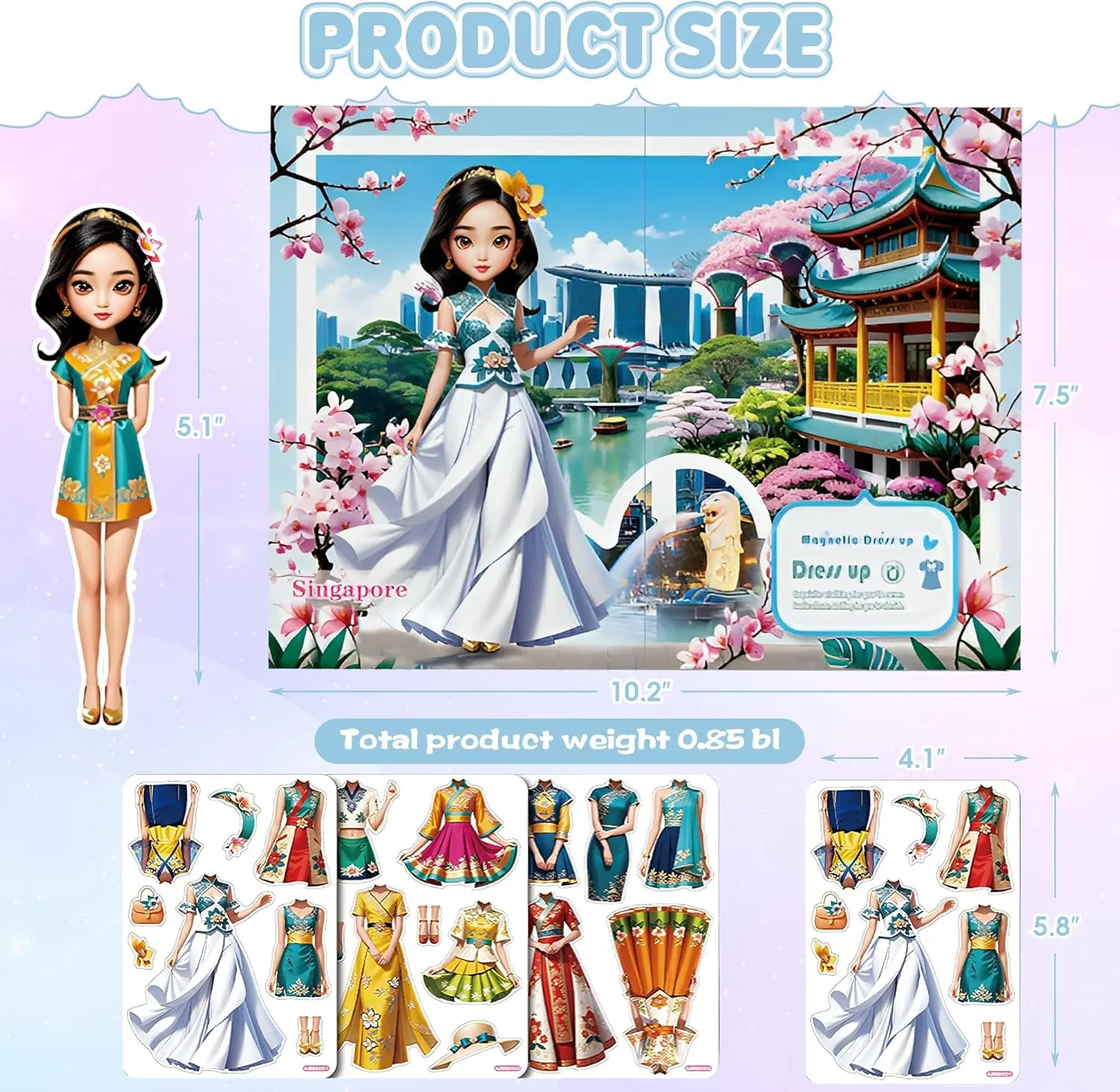 Magnetic Dress Up Dolls for Girls - Princess Magnet Paper Dolls Book with 3D City Buildings - Travel Car Trip Quiet Book Game Toys Easter Birthday Gifts for Kids Toddlers Ages 3 4 5 6 7(Style D)