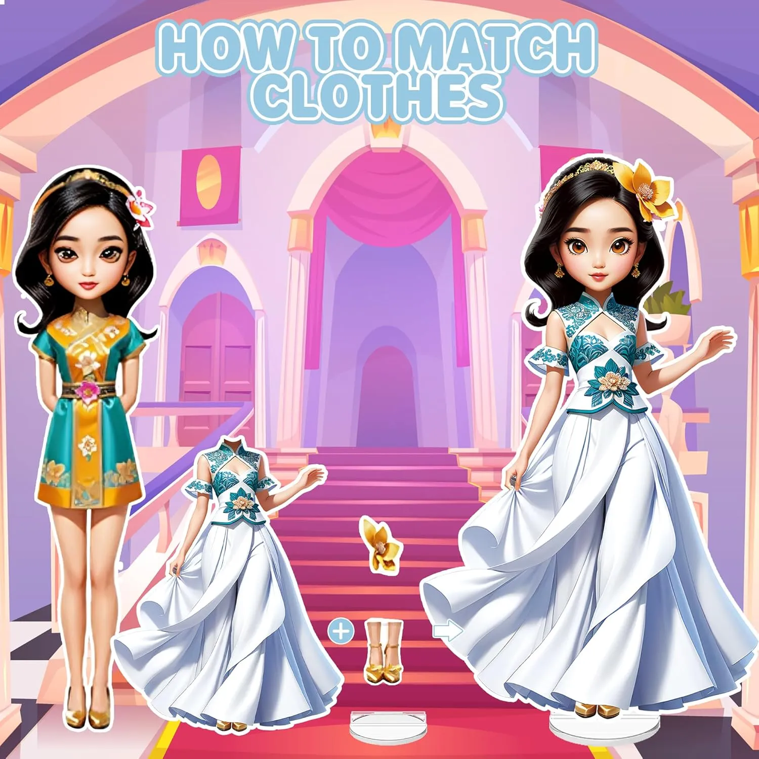 Magnetic Dress Up Dolls for Girls - Princess Magnet Paper Dolls Book with 3D City Buildings - Travel Car Trip Quiet Book Game Toys Easter Birthday Gifts for Kids Toddlers Ages 3 4 5 6 7(Style D)