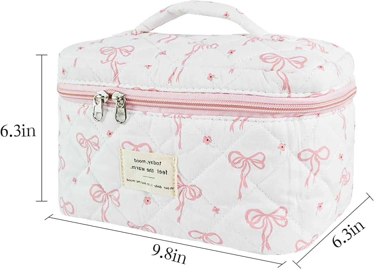 Makeup Bag, Quilted Bow Cosmetic Bag, Large Travel Aesthetic Make up Bag, Cute Coquette Toiletry Pouch for Women Girls