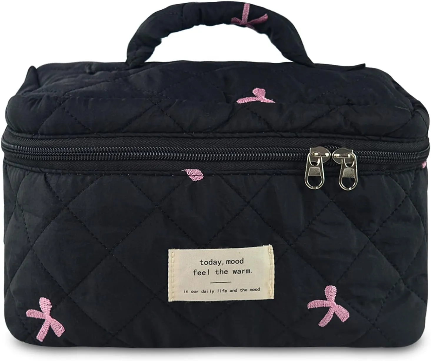 Makeup Bag, Quilted Bow Cosmetic Bag, Large Travel Aesthetic Make up Bag, Cute Coquette Toiletry Pouch for Women Girls