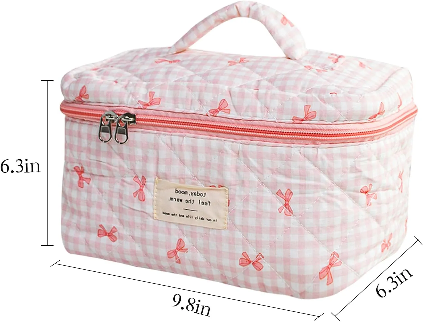 Makeup Bag, Quilted Bow Cosmetic Bag, Large Travel Aesthetic Make up Bag, Cute Coquette Toiletry Pouch for Women Girls