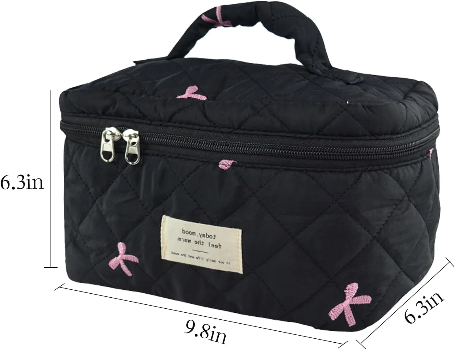 Makeup Bag, Quilted Bow Cosmetic Bag, Large Travel Aesthetic Make up Bag, Cute Coquette Toiletry Pouch for Women Girls