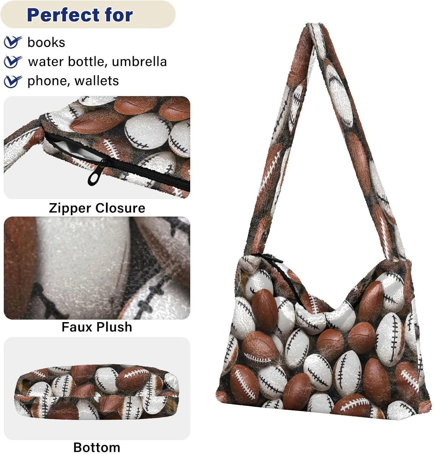Many American Football Balls Shoulder Handbag, Tote Bag, Autumn Handbags
