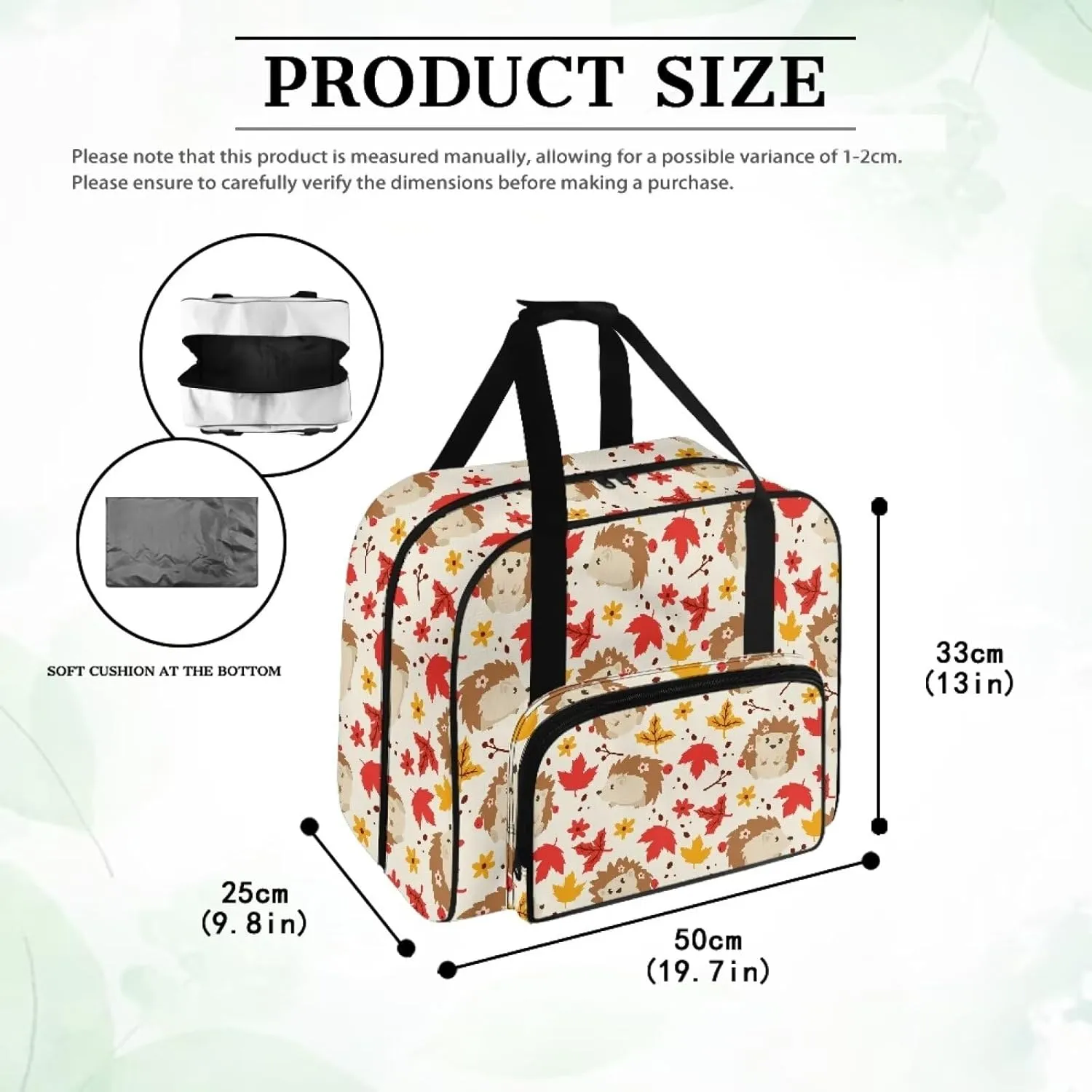 Maple Hedgehog Sewing Machine Tote Bag Two Way Zipper Household Sewing Machine Handbags Portable Sewing Machine Case for Outdoor Traveling Camping Thanksgiving Use (Bag Only)