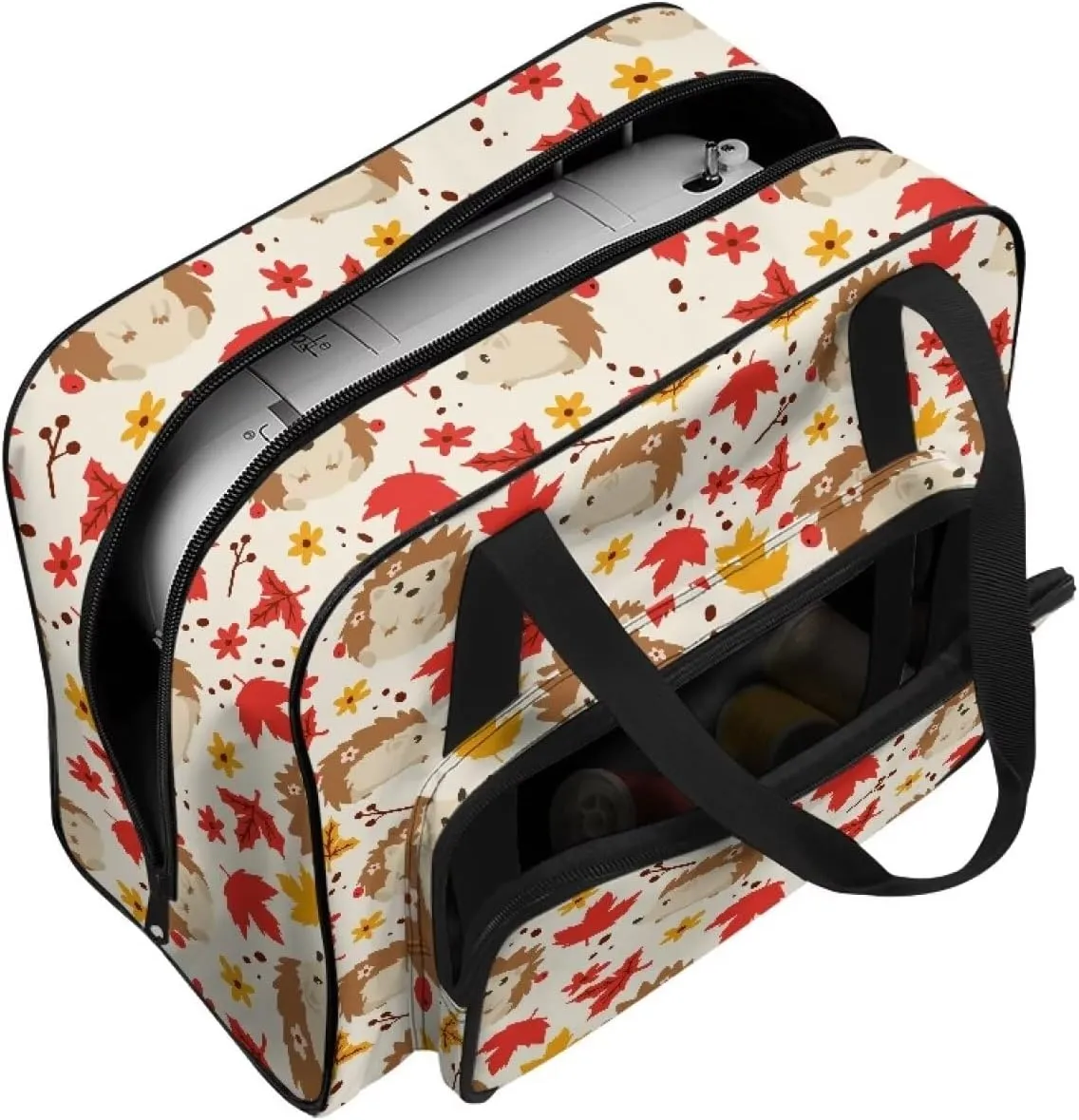 Maple Hedgehog Sewing Machine Tote Bag Two Way Zipper Household Sewing Machine Handbags Portable Sewing Machine Case for Outdoor Traveling Camping Thanksgiving Use (Bag Only)