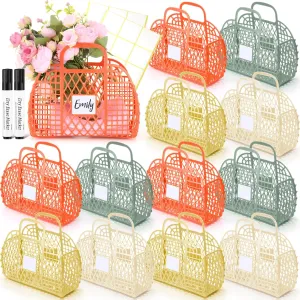 Maxdot 12 pieces Jelly Bags with Pen Label Paper Reusable Handbags Plastic Easter Egg Basket for Bachelorette Parties Gif Bag Bridal Parties