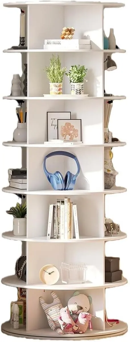 Maximize Closet Space with 7-Tier Rotating Shoe Rack Tower, 360-Degree Design for Organizing Shoes and Handbags, White