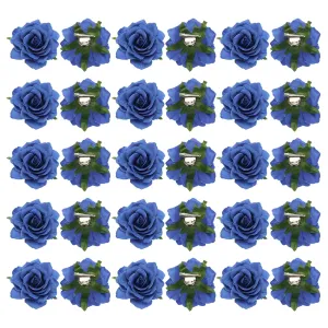 MECCANIXITY 30 Pcs Rose Flower Hair Clips 4 Inch Flower Hair Pins Flower Brooch for Women Hair Accessories Blue