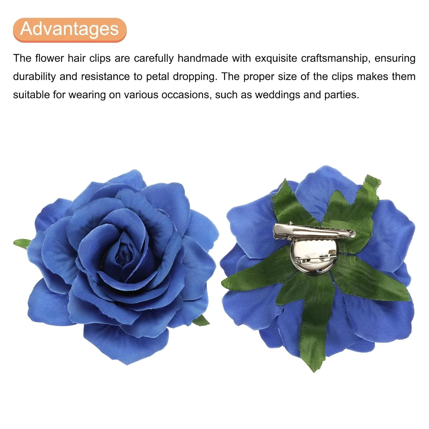MECCANIXITY 30 Pcs Rose Flower Hair Clips 4 Inch Flower Hair Pins Flower Brooch for Women Hair Accessories Blue