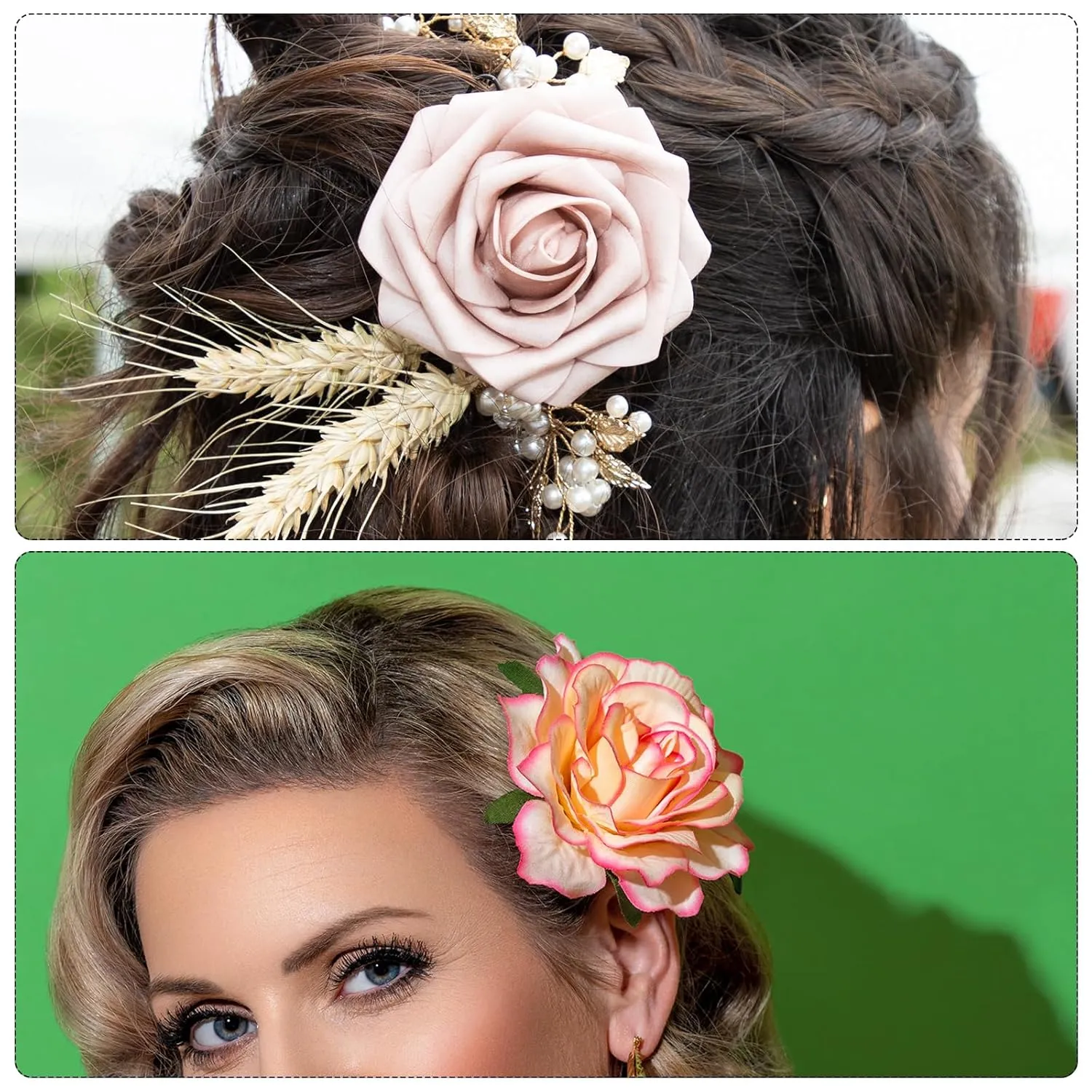 MECCANIXITY 30 Pcs Rose Flower Hair Clips 4 Inch Flower Hair Pins Flower Brooch for Women Hair Accessories Blue