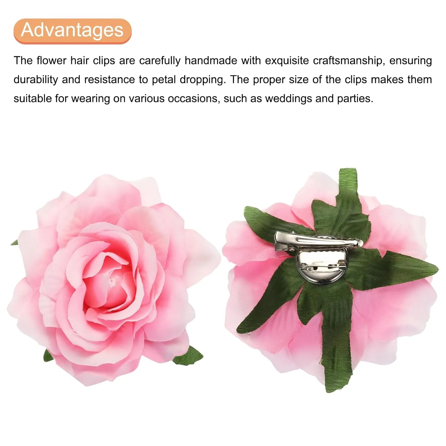MECCANIXITY 30 Pcs Rose Flower Hair Clips 4 Inch Flower Hair Pins Flower Brooch for Women Hair Accessories Light Pink