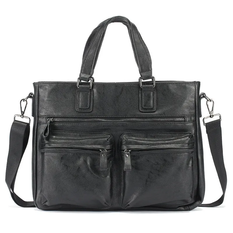 Men's Business Casual PU Leather Handbags One Shoulder Multi-portion