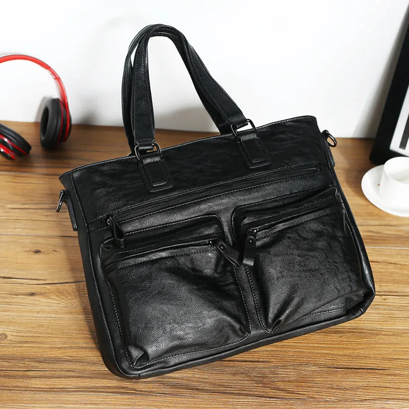 Men's Business Casual PU Leather Handbags One Shoulder Multi-portion