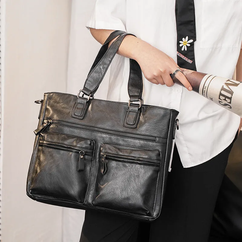 Men's Business Casual PU Leather Handbags One Shoulder Multi-portion