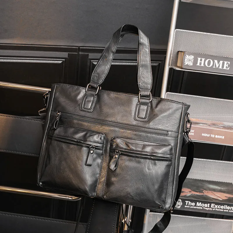 Men's Business Casual PU Leather Handbags One Shoulder Multi-portion