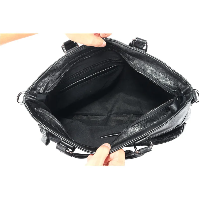 Men's Business Casual PU Leather Handbags One Shoulder Multi-portion