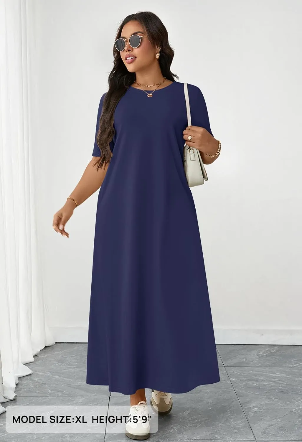 MEROKEETY Women's 2025 Spring Summer Casual Maxi Dress Beach Vacation Short Sleeve Crewneck Basic Long T Shirt Dresses
