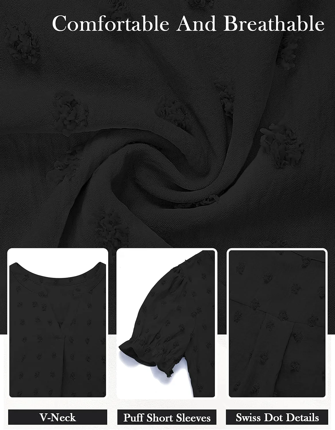 MEROKEETY Women's 2025 Summer V Neck Blouse Puff Sleeve Swiss Dot Business Casual Cute Shirts Tops