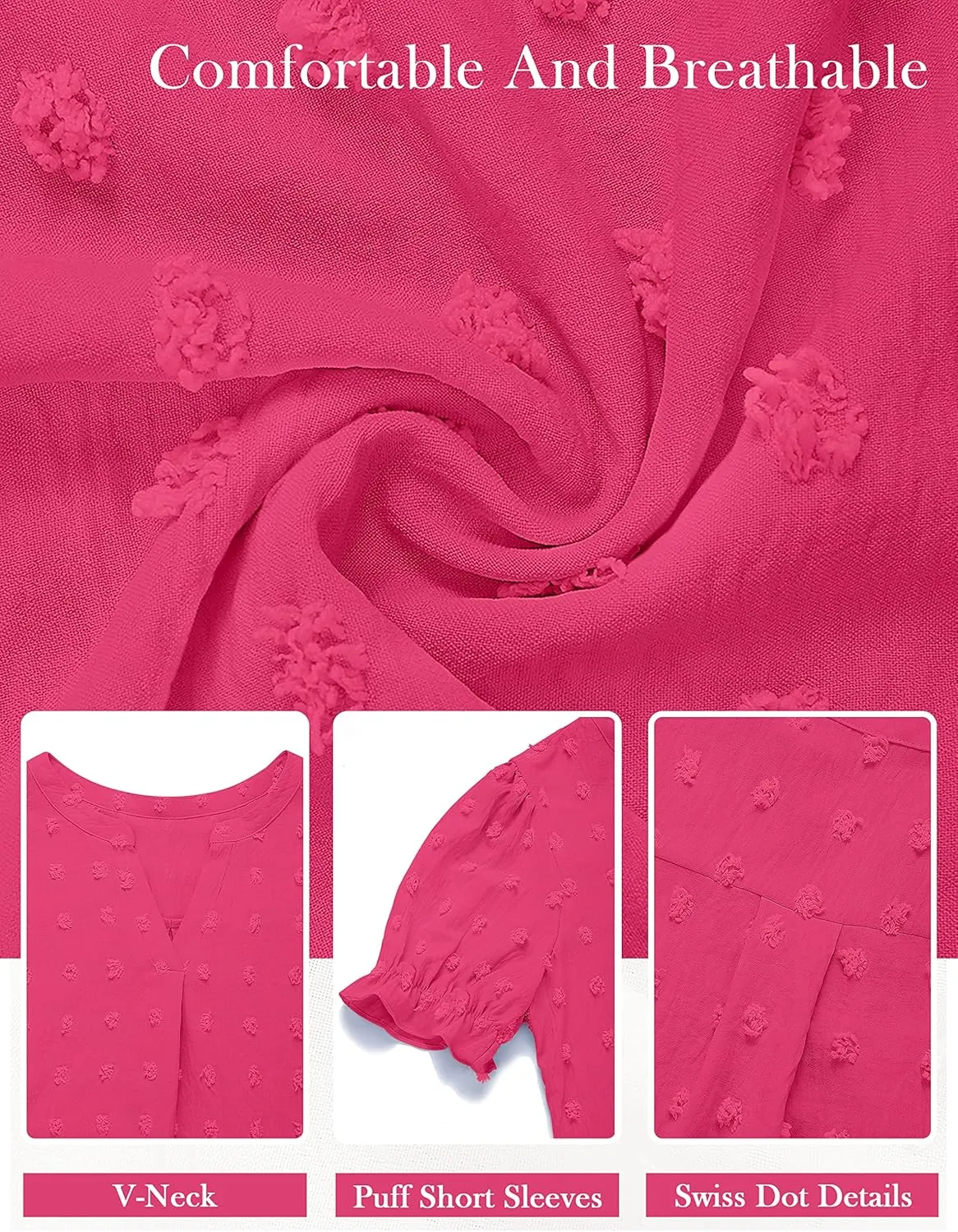 MEROKEETY Women's 2025 Summer V Neck Blouse Puff Sleeve Swiss Dot Business Casual Cute Shirts Tops