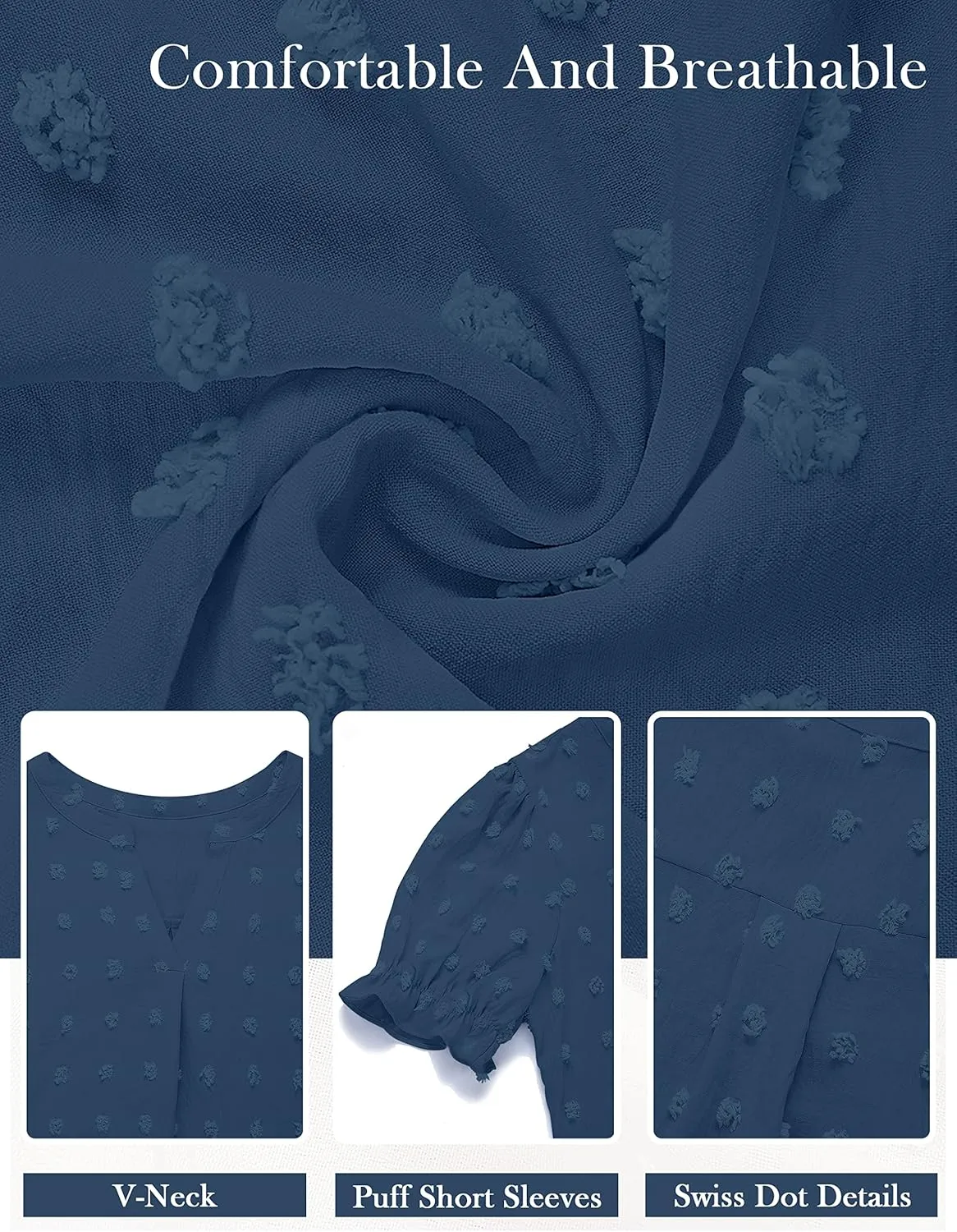 MEROKEETY Women's 2025 Summer V Neck Blouse Puff Sleeve Swiss Dot Business Casual Cute Shirts Tops